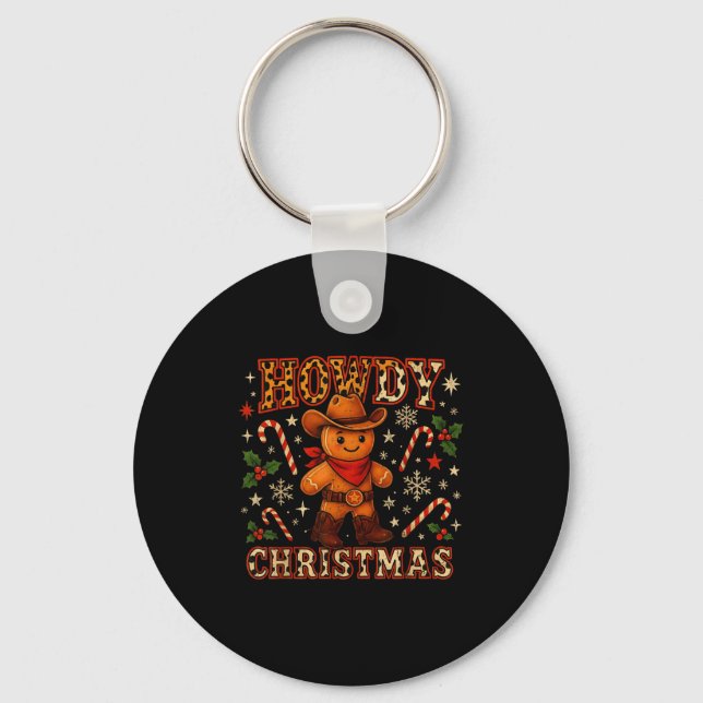 Howdy Christmas Cowboy Gingerbread Design  Keychain (Front)