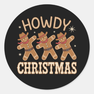 Howdy Christmas Cowboy Gingerbread Western Xmas Classic Round Sticker