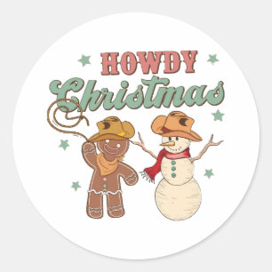 Howdy Christmas Cowboy Snowman Western Funny Classic Round Sticker