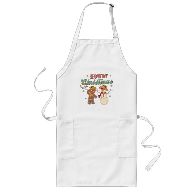 Howdy Christmas Cowboy Snowman Western Funny Long Apron (Front)