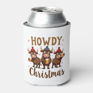Howdy Christmas Funny Highland Cow Xmas Cows Lover Can Cooler