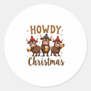 Howdy Christmas Funny Highland Cow Xmas Cows Lover Classic Round Sticker