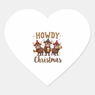 Howdy Christmas Funny Highland Cow Xmas Cows Lover Heart Sticker