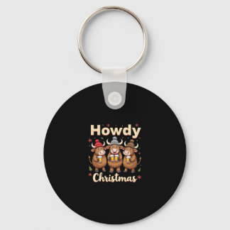 Howdy Christmas Funny Highland Cow Xmas Cows Lover Keychain
