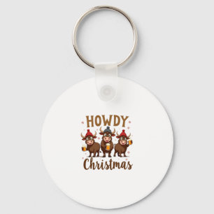 Howdy Christmas Funny Highland Cow Xmas Cows Lover Keychain