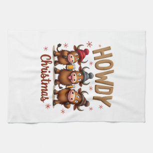Howdy Christmas Funny Highland Cow Xmas Cows Lover Kitchen Towel