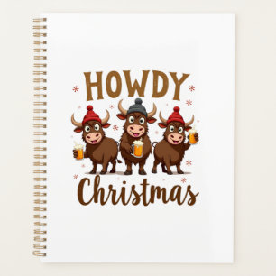 Howdy Christmas Funny Highland Cow Xmas Cows Lover Planner