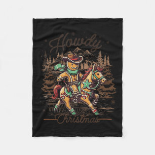 Howdy Christmas Gingerbread Man Cowboy Ride Horse Fleece Blanket
