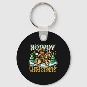 Howdy Christmas Gingerbread Man Cowboy Ride Horse Keychain