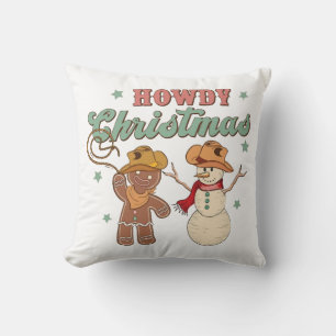 Howdy Christmas Groovy Cowboy Snowman Wester Funny Throw Pillow
