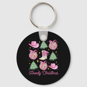 Howdy Christmas Pink Coquette Bow Xmas Tree Wester Keychain