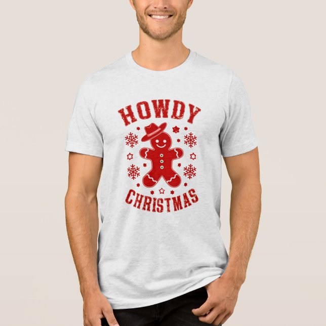 Howdy Christmas Retro Typography Gingerbread Man Tri-Blend Shirt (Front)