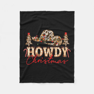 Howdy Christmas Santa Cute Leopard Western Cowgirl Fleece Blanket