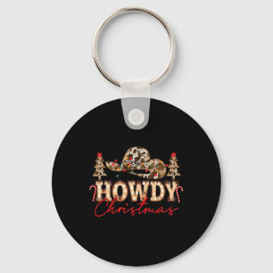 Howdy Christmas Santa Cute Leopard Western Cowgirl Keychain