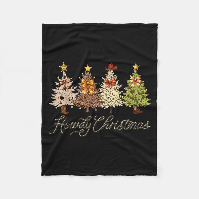 Howdy Christmas Tree Coquette Bow Western Cowboy C Fleece Blanket (Front)
