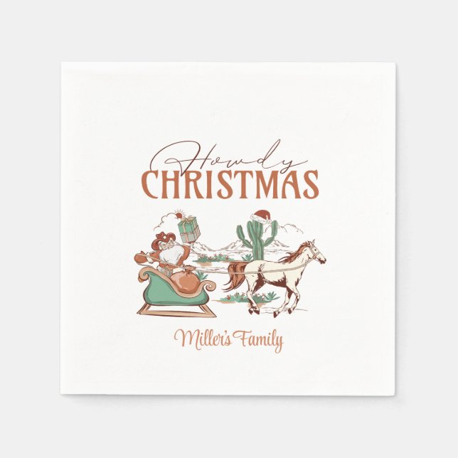 Howdy Christmas Typography, Texas Symbol Graphics Napkin (Front)