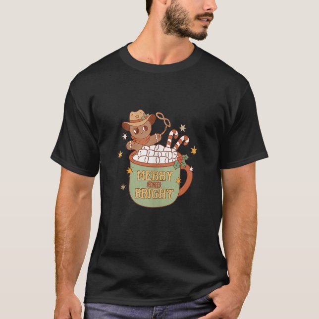 Howdy Christmas Western Merry Bright Gingrbread Re T-Shirt (Front)