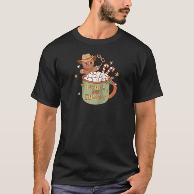 Howdy Christmas Western Merry Bright Gingrbread Re T-Shirt (Front)