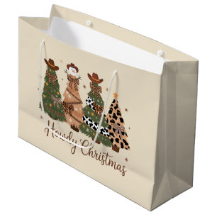Howdy Christmas Western Retro Tree Cowboy Cowgirl  Large Gift Bag
