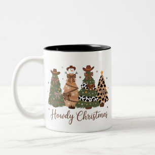 Howdy Christmas Western Retro Tree Cowboy Cowgirl Two-Tone Coffee Mug