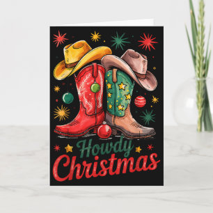 Howdy Christmas Xmas Cowboy Boots Western Cowgirl  Card