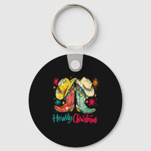 Howdy Christmas Xmas Cowboy Boots Western Pajamas  Keychain