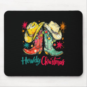Howdy Christmas Xmas Cowboy Boots Western Pajamas Mouse Pad