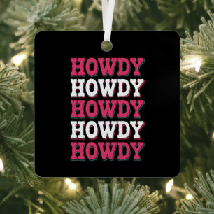 Howdy Cow Western Country Vintage Cowgirl Metal Ornament