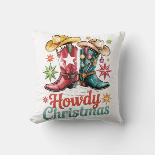 howdy cowboy boots hat west throw pillow