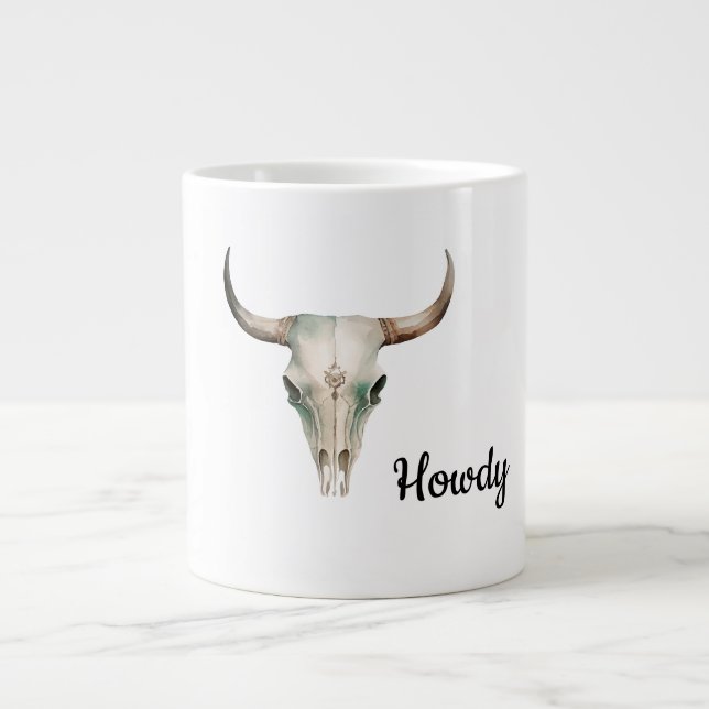 Howdy Cowboy Bullhorns Large Coffee Mug (Front)