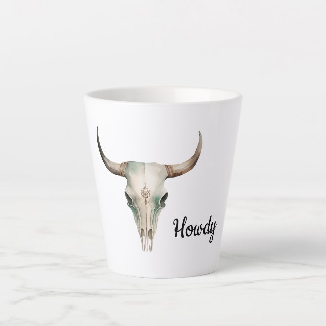 Howdy Cowboy Bullhorns Latte Mug (Front)
