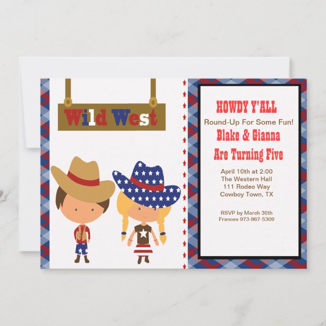 HOWDY!Cowboy & Cowgirl Birthday Invitation (Front)