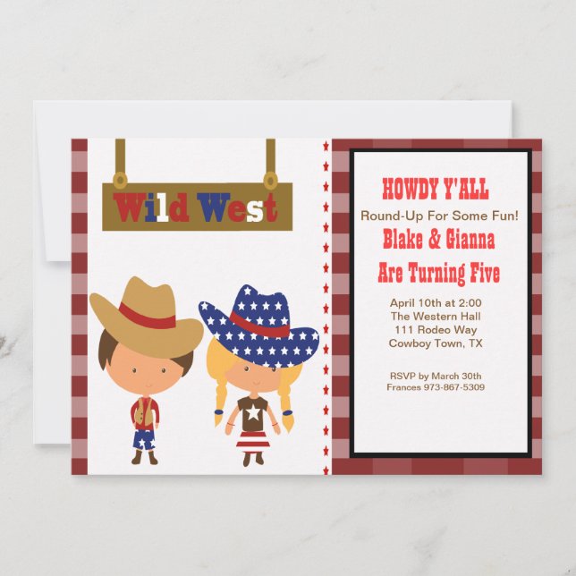 HOWDY!Cowboy & Cowgirl Birthday Invitation (Front)