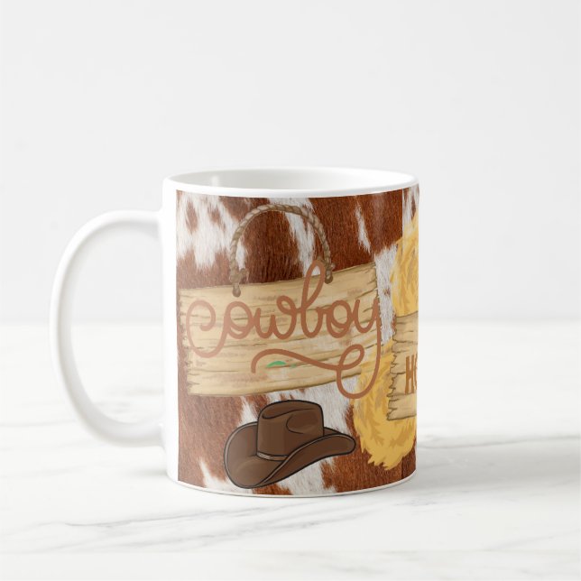 Howdy Cowboy Cowhide Thème Personnalisé Mug (Gauche)