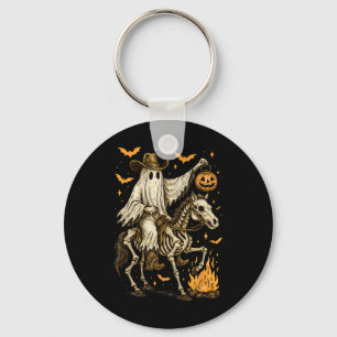 Howdy Cowboy Ghost Pumpkin Riding Skeleton Horse H Keychain