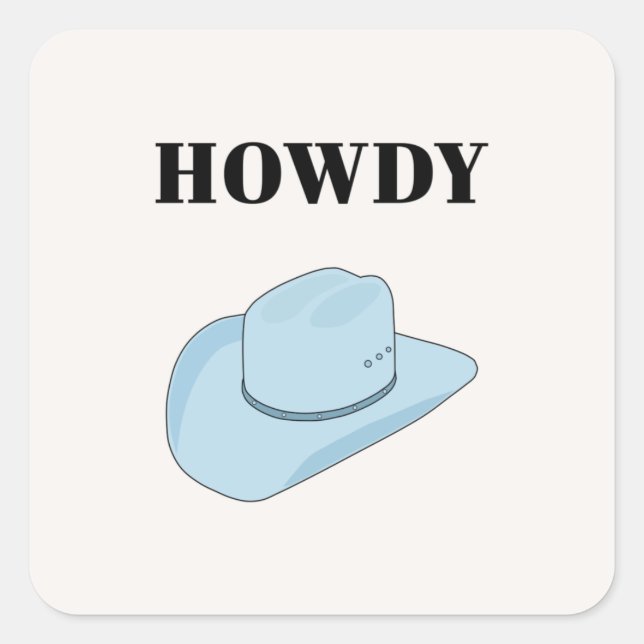 Howdy Cowboy Hat Baby Blue Square Sticker (Front)