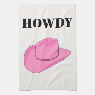 Howdy Cowboy Hat Pink Kitchen Towel