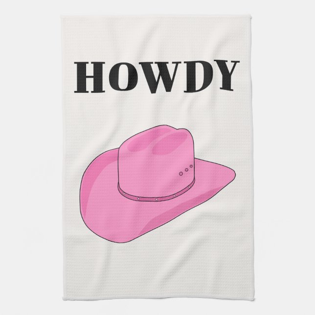 Howdy Cowboy Hat Pink Kitchen Towel (Vertical)