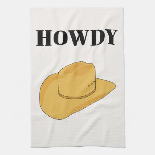 Howdy Cowboy Hat Yellow Kitchen Towel