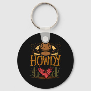 Howdy Cowboy Vintage Graphic Cactus Western Countr Keychain
