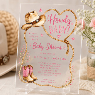 Howdy Cowgirl Acrylic Baby Shower Invitation