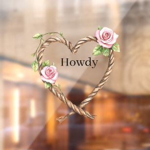Howdy Cowgirl Pink Floral Rope Heart Window Cling