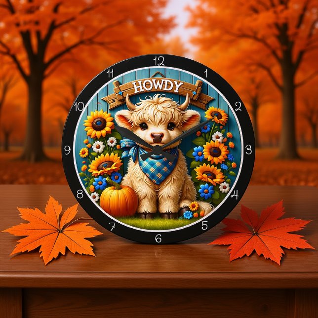 Howdy Cute Highland Cow Large Clock (Creator Uploaded)