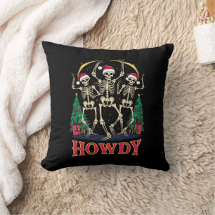 Howdy Dancing Skeleton Funny Christmas Holiday Throw Pillow