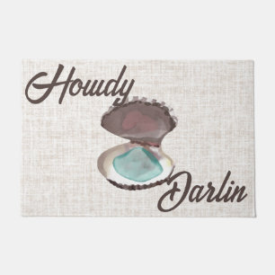 Howdy Darlin Coastal Oyster with Teal Sea Glass Doormat