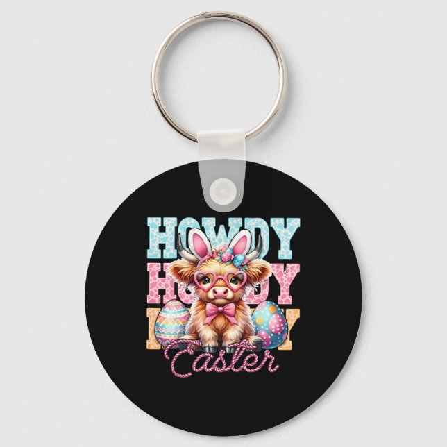 Howdy Easter Bunny Ears Happy Easter Day  Keychain (Front)