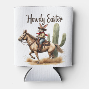 Howdy Easter Bunny Riding a Horse Cowboy  Can Cooler