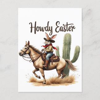 Howdy Easter Bunny Riding a Horse Cowboy  Postcard