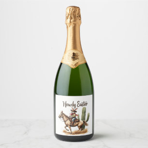 Howdy Easter Bunny Riding a Horse Cowboy Sparkling Wine Label