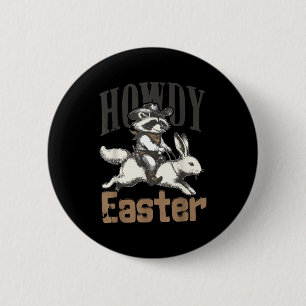 Howdy Easter Cowboy Raccoon Ring Bunny Horse Weste 2 Inch Round Button